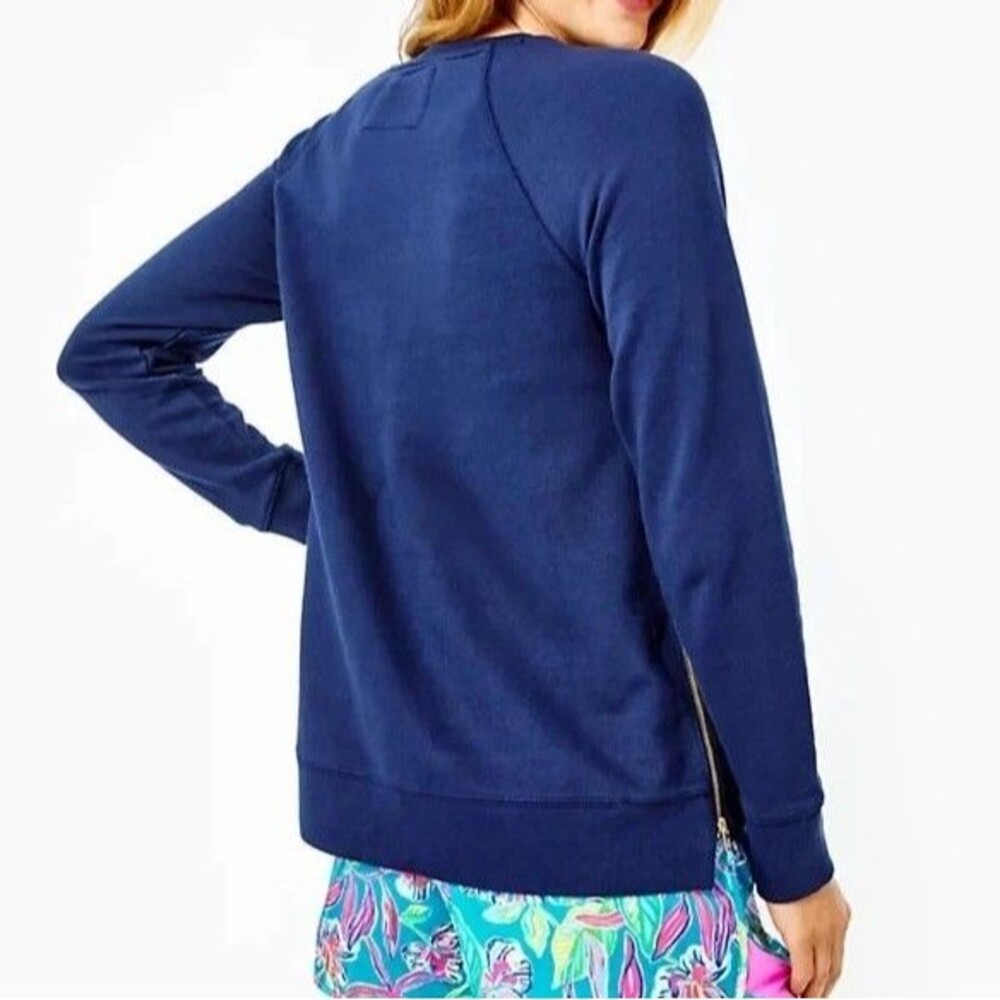 Lilly Pulitzer Luxletic Comber Pullover Sweatshirt Tunic Top Solid Navy M 292055